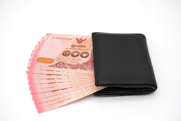 100 baht banknotes in the black wallet, Payment by 100 baht