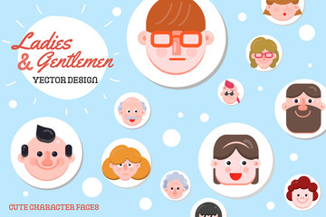Fototapeta premium People Vector Illustration, Vector Flat Character Faces, Cute Avatar Collection, Flat Design, Various Age Group Character Concept, Modern Web Icon Set