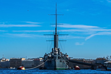 Legendary cruiser Aurora in St. Petersburg in the historic eternal Parking lot.