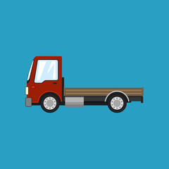 Red Mini Cargo Car without Load Isolated on a Blue Background, Delivery Services, Logistics, Shipping and Freight of Goods, Vector Illustration