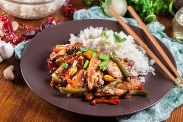 Kung Pao chicken with peppers and vegetables