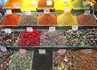 Herbs,Spices, and tea on sale at the Bazaar in Turkey