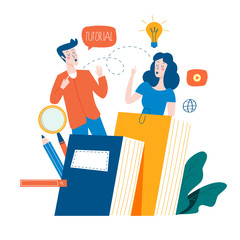 Education, online training courses, distance education vector illustration. Internet studying, online book, tutorials, e-learning, online education design for mobile and web graphics