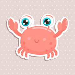 Cute crab sticker vector illustration. Flat design