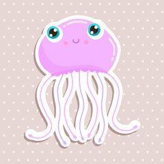 Cute jellyfish sticker vector illustration. Flat design.