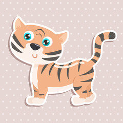Cute tiger sticker vector illustration. Flat design