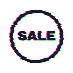 Distorted glitch sale banner with error effect on the edges and in text. Vector illustration.

