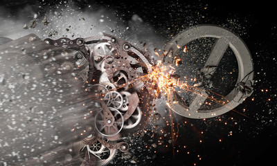Gears working mechanism. Mixed media