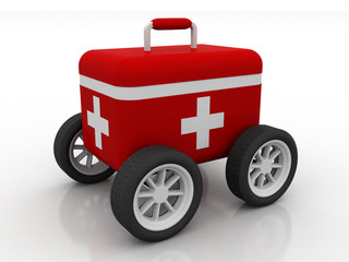 3d rendering First aid kit on tyre
