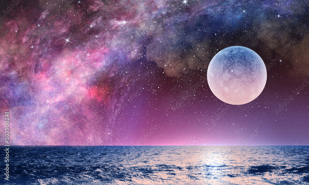 Wall mural full moon in night starry sky