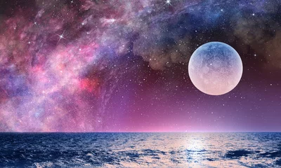 Foto op Plexiglas Volle maan Full moon in night starry sky