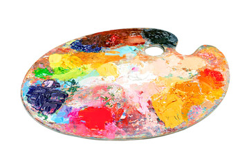 Colorful palette oil painting isolated on  white background