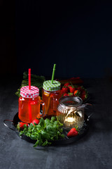 a fruit lemonade with strawberries rhubarb and mint