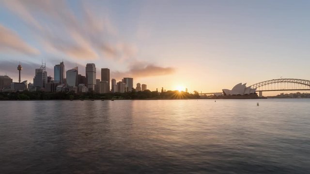 Sydney Harbor and city skyline sunset time lapse