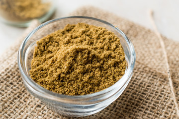 Cumin Powder in Glass Bowl with sack