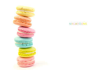 French macaron cookies on white background.Sweet dessert.