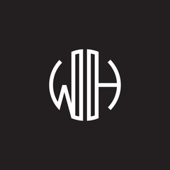 Initial letter WH, minimalist line art monogram circle shape logo, white color on black background