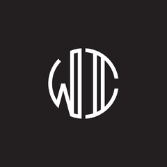 Initial letter WI, minimalist line art monogram circle shape logo, white color on black background