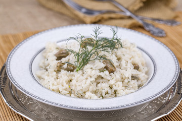 Turkish foods; Rice with broad bean (baklali pilav)