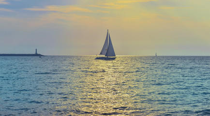 Obraz na płótnie Canvas Sailboat in the Mediterranean sea.