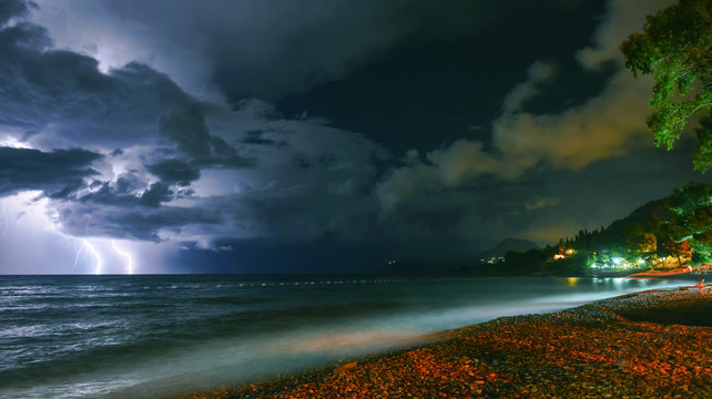 Night thunderstorm in Montenegro.