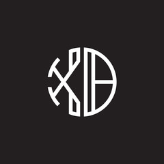 Initial letter XB, minimalist line art monogram circle shape logo, white color on black background