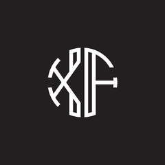 Initial letter XF, minimalist line art monogram circle shape logo, white color on black background