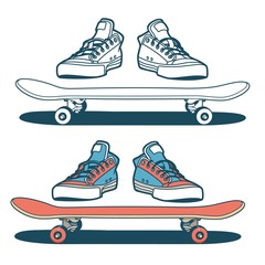 Sneakers and skateboard isolated - color and outline options © Agor2012