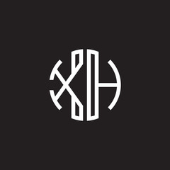 Initial letter XH, minimalist line art monogram circle shape logo, white color on black background