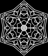 Decorative contour six-pointed mandala in a black and white colors