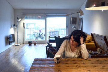 worried woman at home