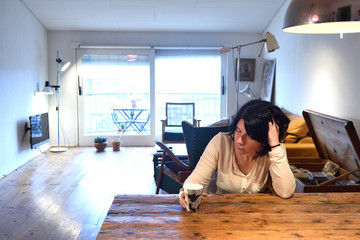 worried woman at home