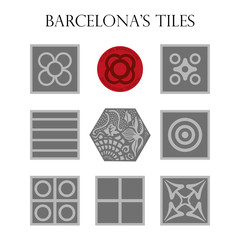 Set of Panots, hydraulic typical pavement of Barcelona - obrazy, fototapety, plakaty