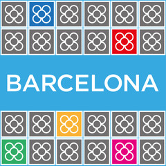 Banner of Barcelona with the typical tiles of its streets - obrazy, fototapety, plakaty