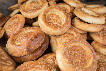 bunch of chinese naan flat breads closeup