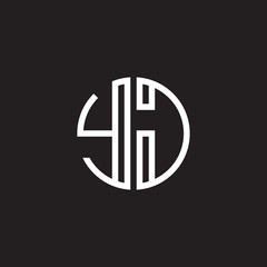 Initial letter YJ, minimalist line art monogram circle shape logo, white color on black background