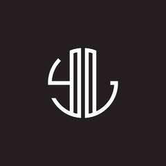 Initial letter YL, minimalist line art monogram circle shape logo, white color on black background