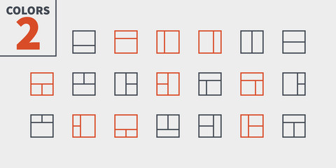 Layout UI Pixel Perfect Well-crafted Vector Thin Line Icons 48x48 Ready for 24x24 Grid for Web Graphics and Apps with Editable Stroke. Simple Minimal Pictogram Part 1-6