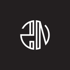 Initial letter ZN, minimalist line art monogram circle shape logo, white color on black background