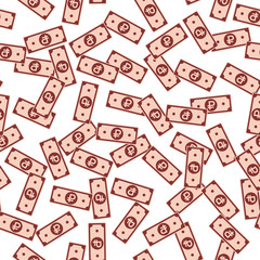 Russian ruble notes seamless pattern. Scattered RUB bills. Russia small flat money pattern. Jackpot, wealth or success concept. Vector illustration.