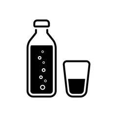 bottle of water with bubbles and glass cup. simple icon