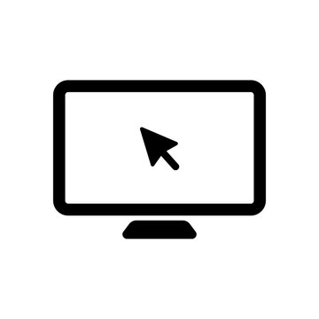 Desktop computer and mouse arrow. Simple digital icon