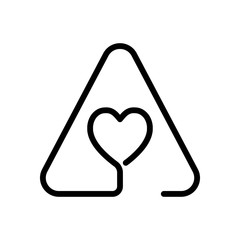 Heart in warning triangle. Linear icon with thin outline. One line style