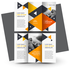 Brochure design, business brochure template, creative tri-fold, trend brochure triangles, orange color