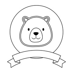 emblem with cute bear and decorative ribbon over white background, vector illustration