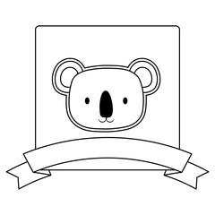 emblem with cute koala and decorative ribbon over white background, vector illustration