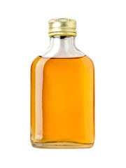 Full bottle of whiskey on white background