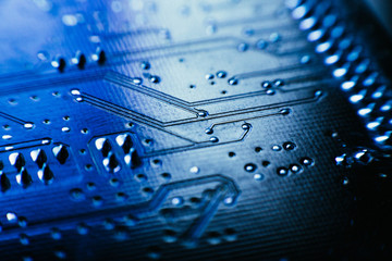 computer board blue color close-up
