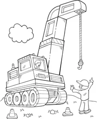 Printed roller blinds Cartoon draw Giant Construction Crane Vector Illustration Art