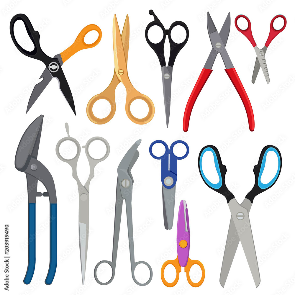 Poster vector illustrations of different types of scissors